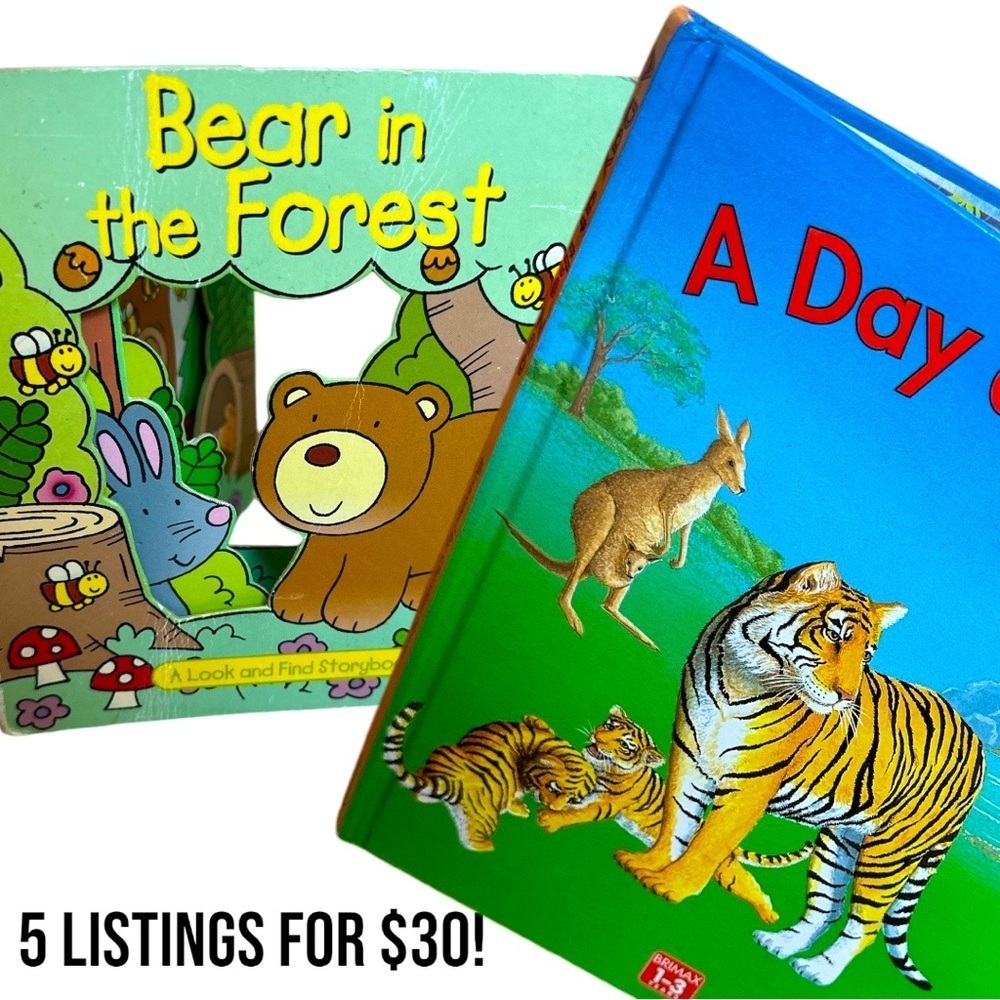 Vintage Children’s Books Bundle, A Day at the Zoo + Bear in the Forest